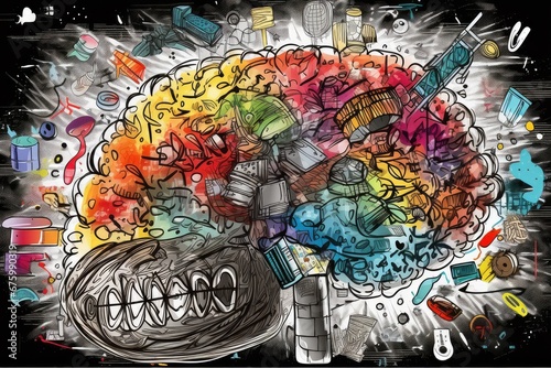 Human Brain AI Colorful Doodle Illustration  Brain learning new knowledge and understanding input through knowledge transfer and expand skillset with education by Education from experienced Teachers