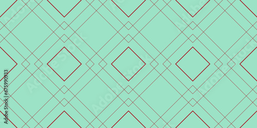 Geometric vector pattern repeating thin linear square rhombuses of red color on a blue-green background. Design for wallpaper, textiles, tablecloths