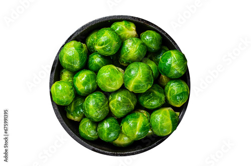 Boiled Brussels green sprouts cabbage in a pan.  Transparent background. Isolated © Vladimir