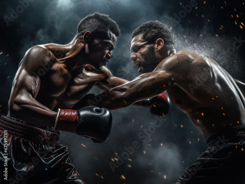 two professional male boxers are fighting and hitting each other © Kedek Creative