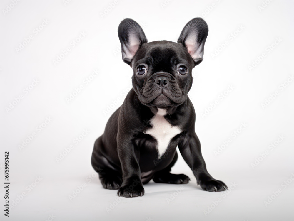 Studio photo of a cute puppy sitting in black on a white background