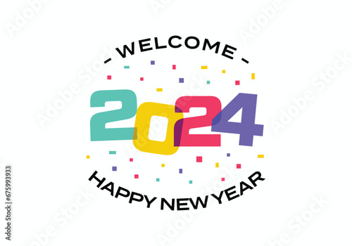 2024 happy new year number text overlapping color vector design template