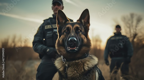Security worker and police dog photo