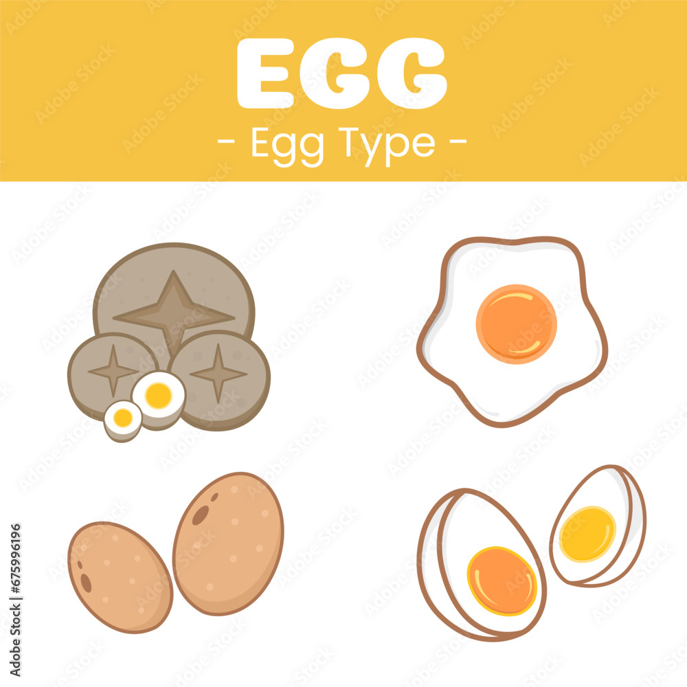 simple and cute set of flat illustration icons of boiled eggs, fried eggs simple and cute set of flat illustration icons of boiled eggs, fried eggs