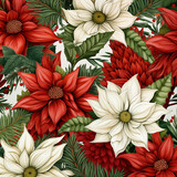 Christmas poinsettia pattern, holiday floral design. 