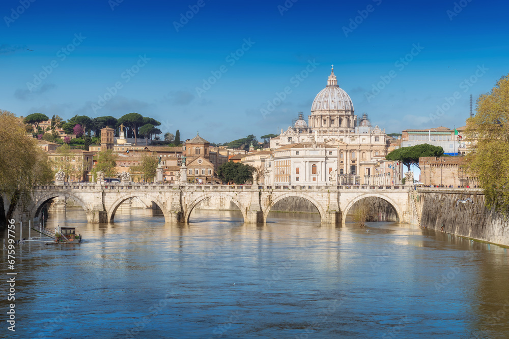 Beautiful view of Vatican St Peter Basilica at sunny autumn day, Rome Italy.