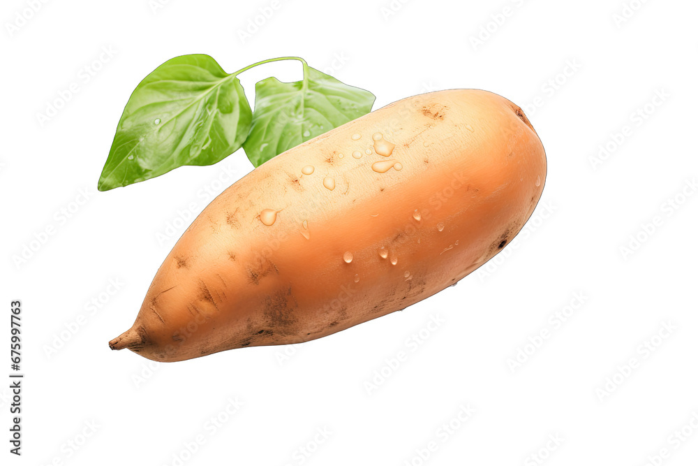 Fresh Sweet potato with droplets of water On Transparent Background