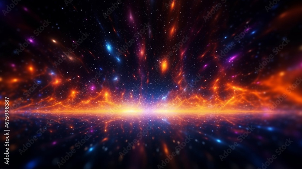 Cosmic background with colorful orange and blue laser.Generative AI