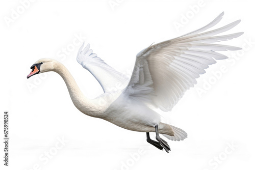 Flying swan on white background