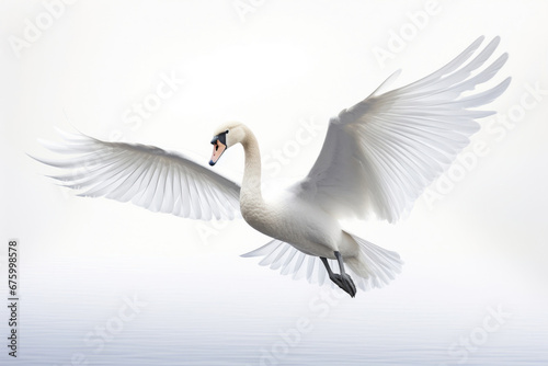 Flying swan on white background