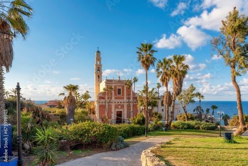 A walk in the Old Jaffa, Israel. View of St. Peter's Church in Jaffa, Israel. photo