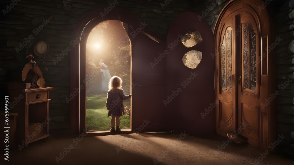 person in the doorway A story with a door to fairy land and a child. The story is written with imagination and wonder,  
