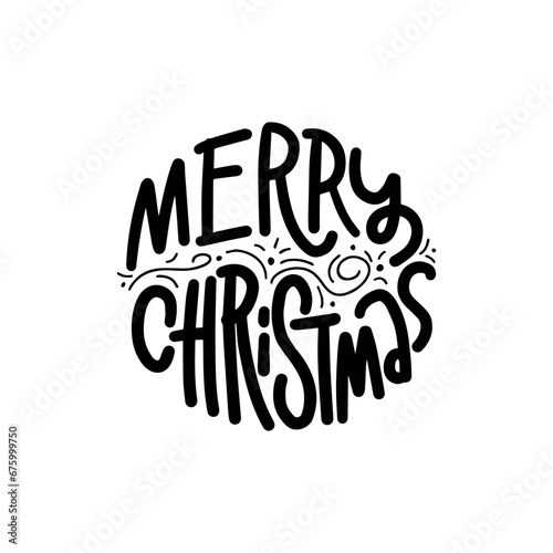 Merry Christmas - hand written lettering, modern calligraphy. Typography isolated on white background, vector illustration. Great for party posters and banners.