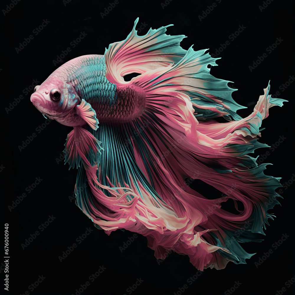 Fototapeta premium Beautiful Siamese fighting fish (Betta splendens) on the black