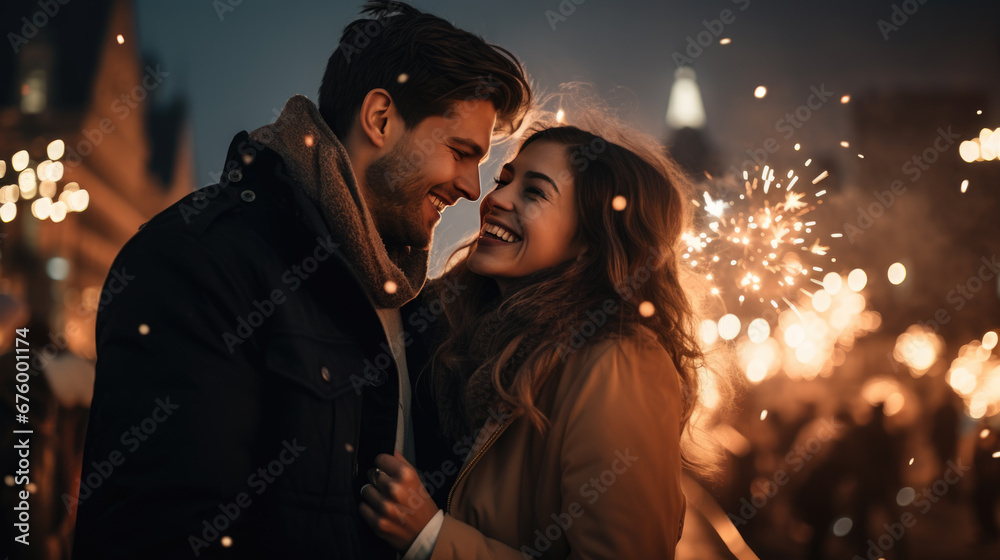Couple celebrating christmas outdoors