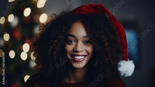 Young woman wearing a Santa hat