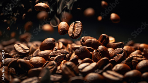 Falling Coffee Beans  Closeup Advertisement Shot