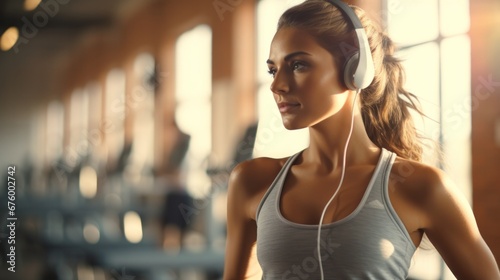 smart woman listening to music during exercise. exercisers and are checking how to exercise properly. correct exercise. diet, body shape, healthy, strong, shape, gym, training, body slim