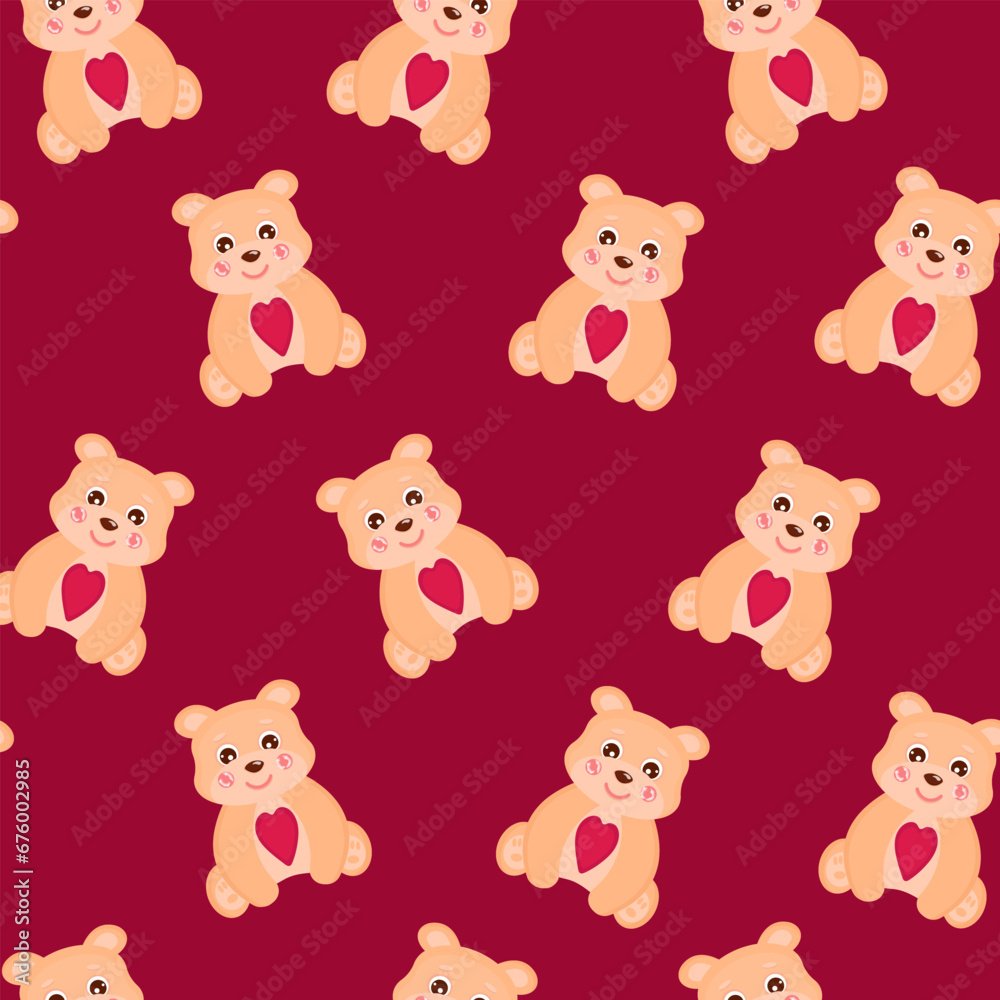 Vector Valentine's Day pattern. Pattern with cute bear for wrapper, card, banner for Valentine's day, for kids. Vector illustration.