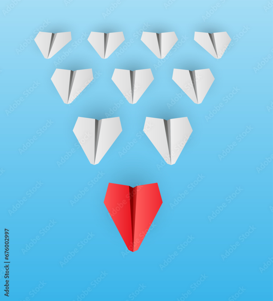 Individual red leader paper plane lead other. Business and leadership Individual red leader paper plane lead other. Business and leadership