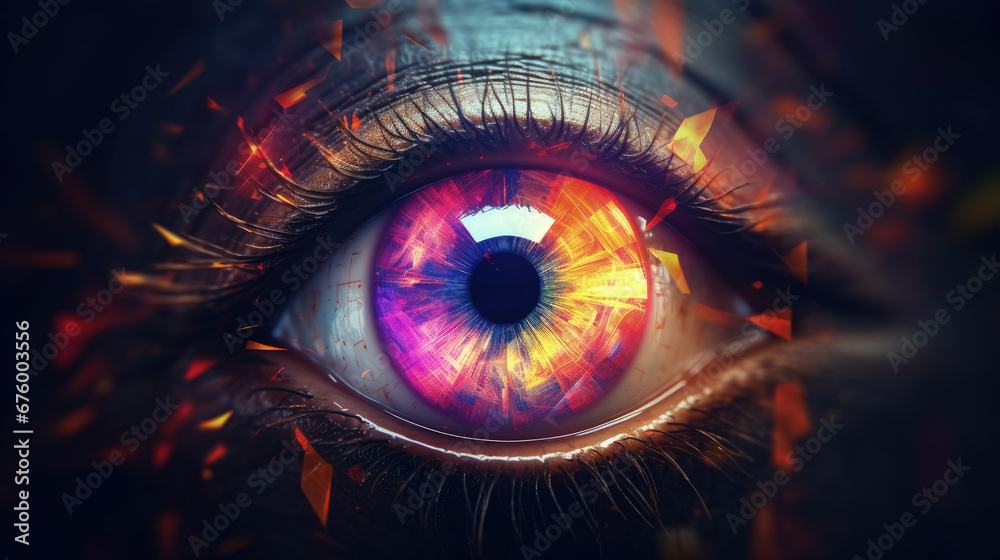 The All-Seeing Eye: Extremely Colorful and Dynamic, Perfect for Screensavers and Desktop Backgrounds, Volumetric Lighting - obrazy, fototapety, plakaty 