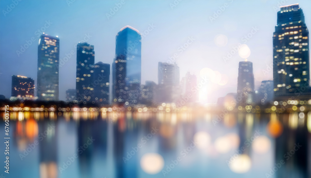 Fototapeta premium stimmungsvolle City Lights einer Großstadt mit Hochhäusern, Generated image
