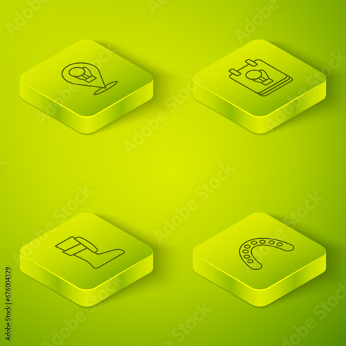Set Isometric line Boxing glove, Sport boxing shoes, Mouth guard boxer and icon. Vector