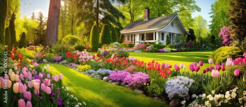 In the beautiful season of spring nature comes alive with vibrant colors and fragrant flowers The green landscape is adorned with blossoming plants creating a picturesque and breathtaking si