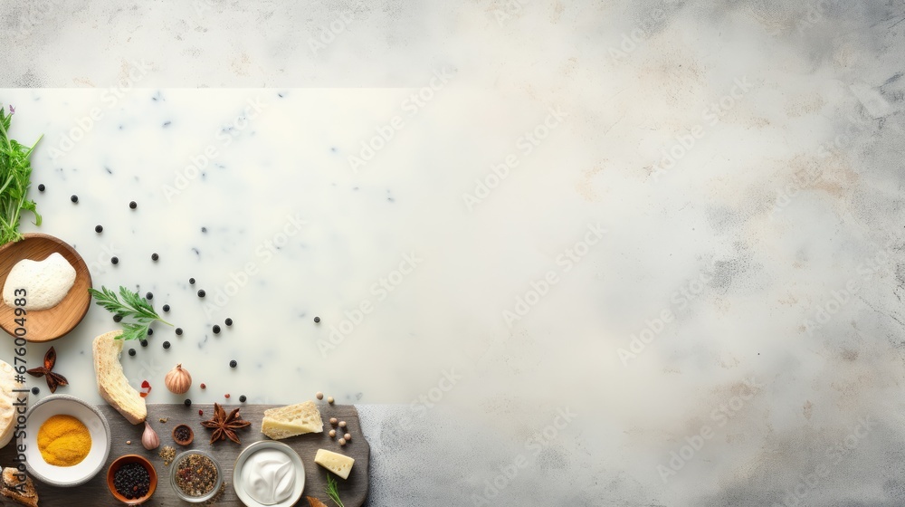 a table topped with a plate of food next to a bowl of soup and a plate of cheese on top of a table. generative ai a table topped with a plate of food next to a bowl of soup and a plate of cheese on top of a table. generative ai