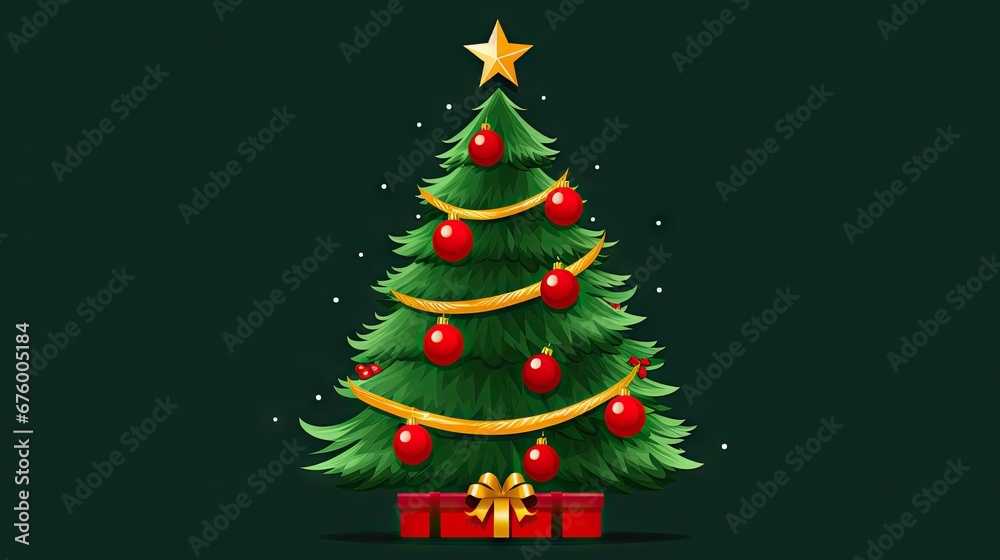 a christmas tree with presents under it and a star on the top of the tree, with a green background. generative ai a christmas tree with presents under it and a star on the top of the tree, with a green background. generative ai