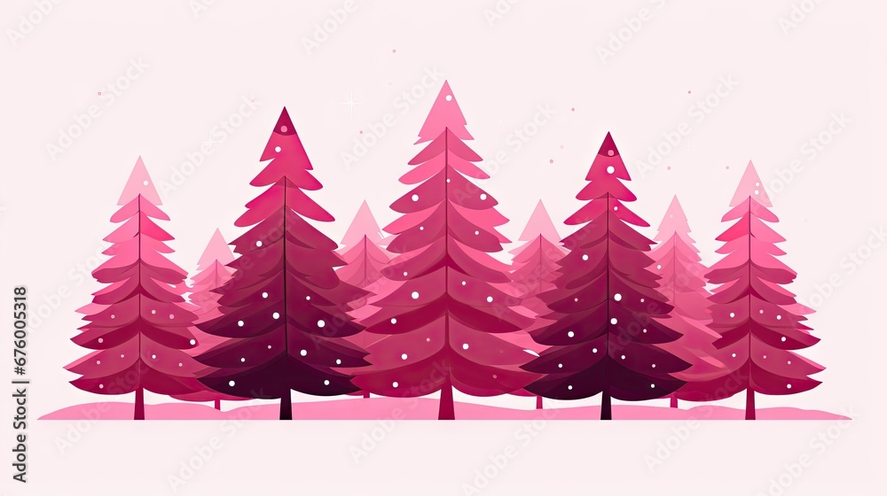  a group of pink trees with snow falling off of the tops and on top of them, on a pink background.  generative ai