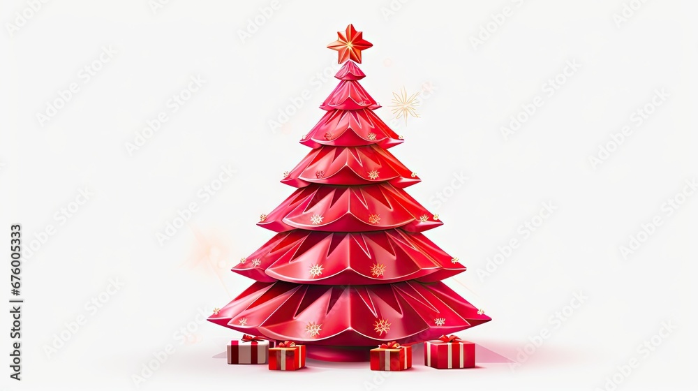 a red paper christmas tree with presents around it and a star on top of the top of the christmas tree. generative ai a red paper christmas tree with presents around it and a star on top of the top of the christmas tree. generative ai