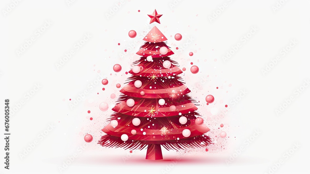a christmas tree on a white background with a red ribbon and a red star on the top of the tree. generative ai a christmas tree on a white background with a red ribbon and a red star on the top of the tree. generative ai