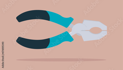 Plier vector illustration - Flat design hand tool graphic object in teal colour on beige background