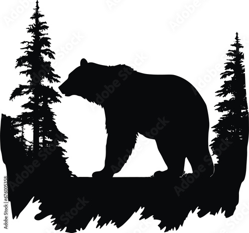 Fototapeta Naklejka Na Ścianę i Meble -  ack bear illustration. bear silhouette. Minimalist and Flat Logo. Isolated vector image, head bear logo vector, animal theme, wildlife logo.