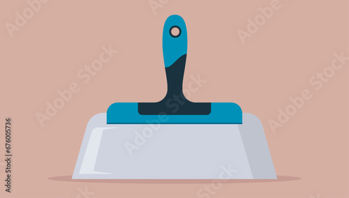Wide putty knife vector illustration - Flat design hand tool for scraping and applying wall plaster, graphic object in teal colour on beige background