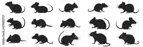 Black mouse illustration. Set mouse silhouette. Minimalist and Flat Logo. Isolated vector image, animal theme, wildlife logo. © Othman