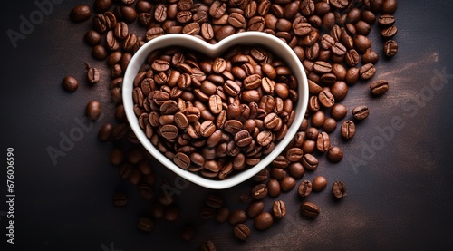 Heart-Shaped Coffee Cup on a Bed of Coffee Beans: A Symbol of Love for Coffee