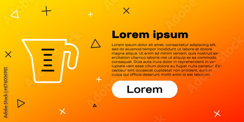 Line Measuring cup to measure dry and liquid food icon isolated on yellow background. Plastic graduated beaker with handle. Colorful outline concept. Vector