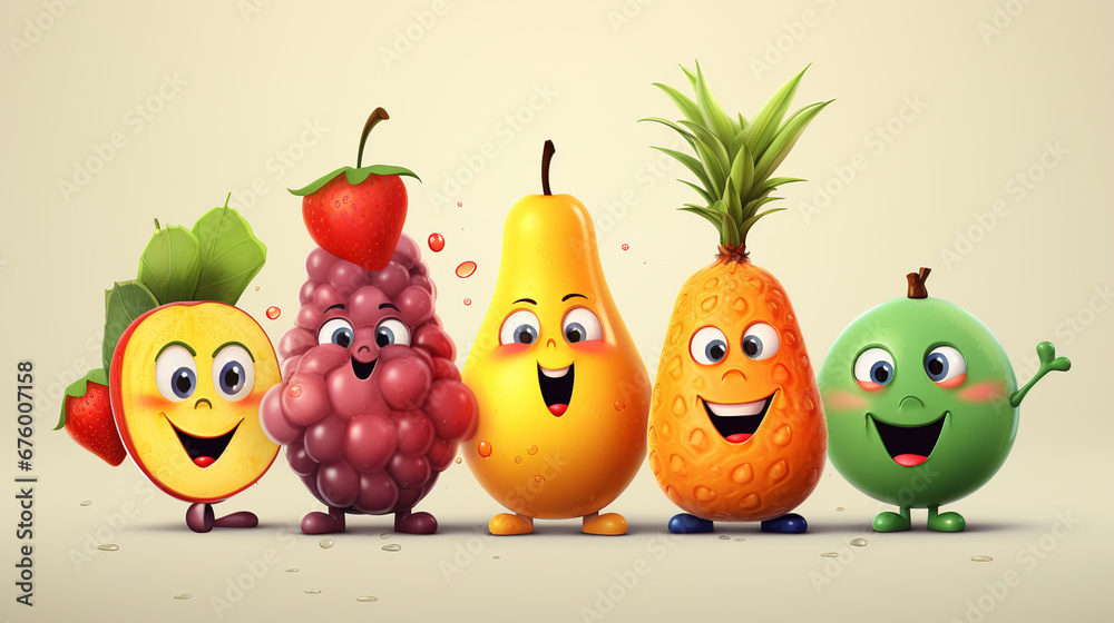 Fruits and berries 3d icon set. Generative AI