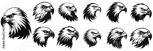 Black eagle illustration. Set eagle silhouette. Minimalist and Flat Logo. Isolated vector image, head eagle logo vector, animal theme, wildlife logo.