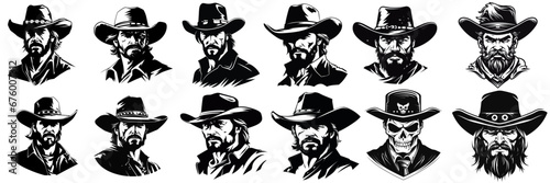 Obraz na plátně Vintage wanted logo modern cowboy western character person