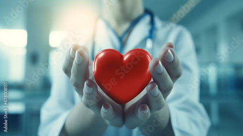 close-up of a doctor holding a heart in his hands.Generative AI