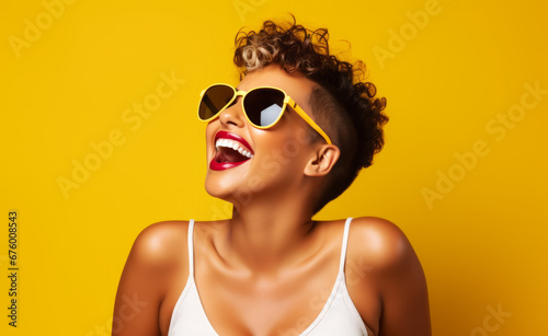 Happy smiling, laughing young trendy sexy curvy women in everyday clothing, fashion, having fun. Isolated on a plain background, Banner photo