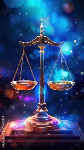 Justice Illuminated: A Balance Scale in a Stunning, Colorful Display, Ideal for Screensavers and Desktop Backgrounds