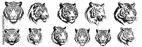 Black tiger illustration. Set tiger silhouette. Minimalist and Flat Logo. Isolated vector image, head tiger logo vector, animal theme, wildlife logo. © Othman