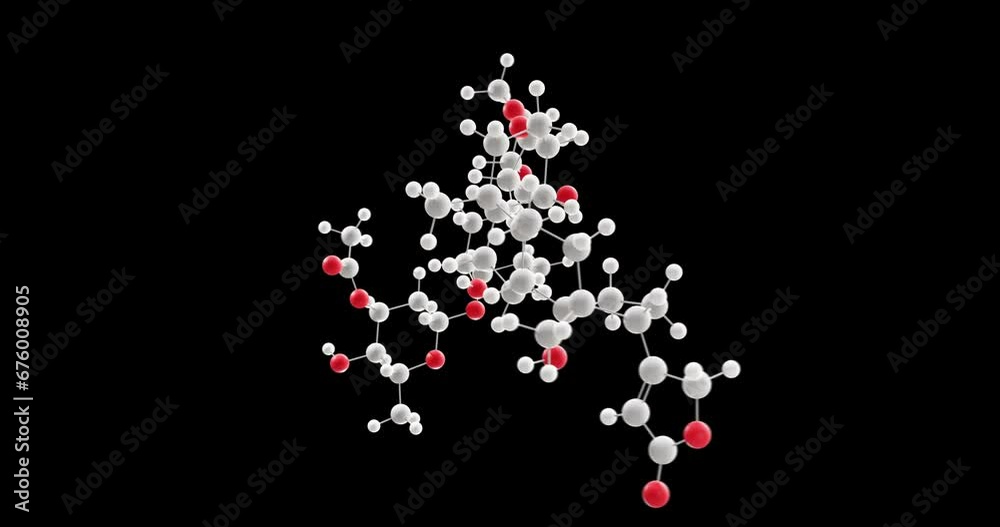 Acetyldigitoxin molecule, rotating 3D model of cardiac glycoside, looped video with alpha channel Acetyldigitoxin molecule, rotating 3D model of cardiac glycoside, looped video with alpha channel