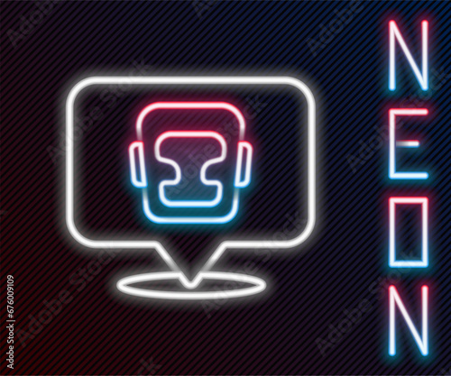 Glowing neon line Boxing helmet icon isolated on black background. Colorful outline concept. Vector