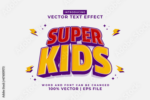 Editable text effect Super Kids 3d Cartoon template style premium vector