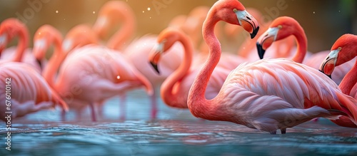 In the beautiful Caribbean the tropical nature is adorned with vibrant pink flamingos showcasing the remarkable sight of these magnificent waterfowl in the wild © TheWaterMeloonProjec